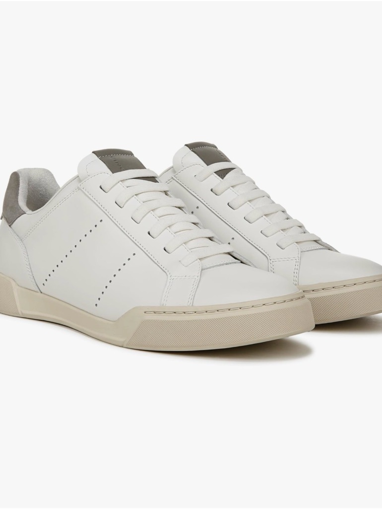 Vince Men's Mercer Lace Up White Leather Low-Top Sneakers With Gray Accent